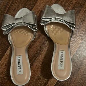 Steve Madden Silver Mules with Bow Detail